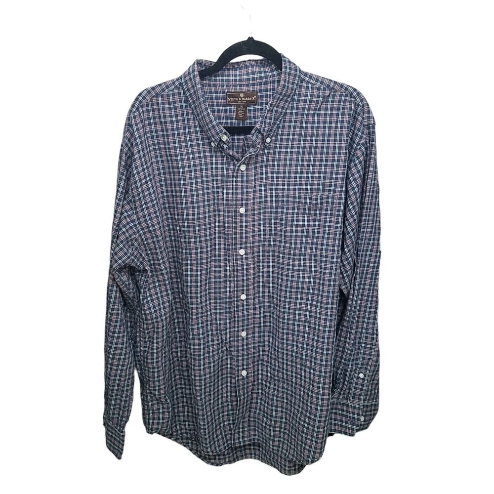 Steve & Barry's Mens Sz XL 17 Blue Plaid Long Sleeve Button Down Shirt